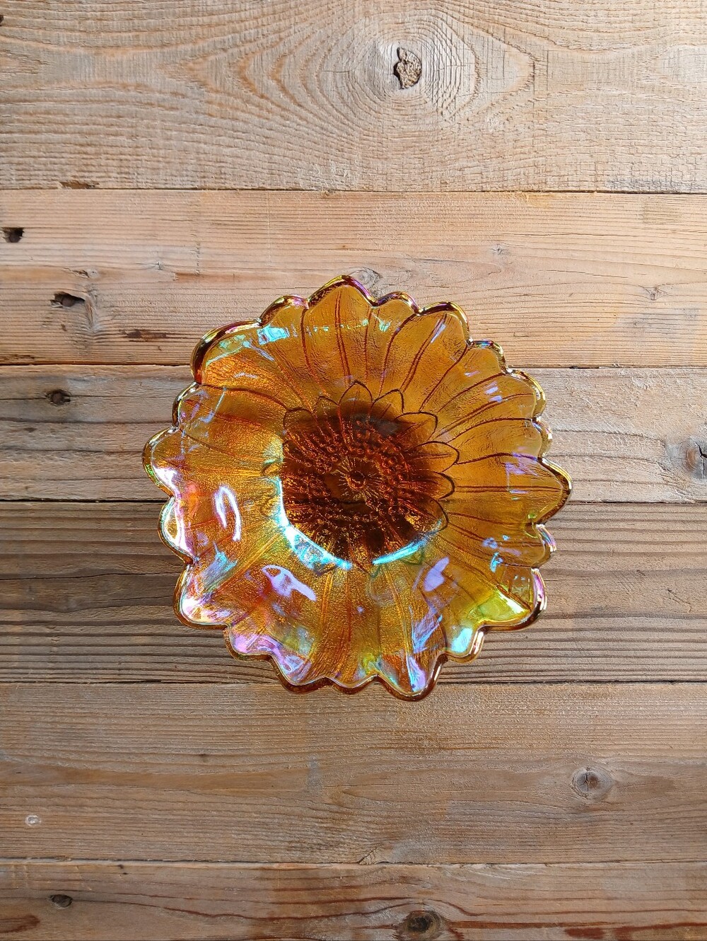 Iridescent Vintage Indiana Glass Marigold Carnival Glass Sunflower Bowl